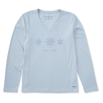 Life is Good Women's Three Doodle Snowflakes Long Sleeve Crusher Vee