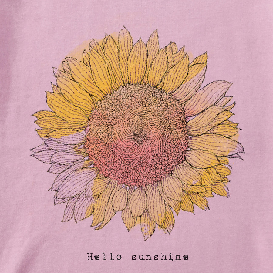 Life is Good Women's Hello Sunshine Sunflower Long Sleeve Crusher Lite Vee