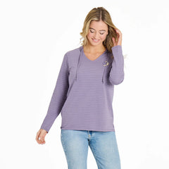 Life is Good Women's Moon & Star Long Sleeve Striped Crusher Lite Hooded Tee