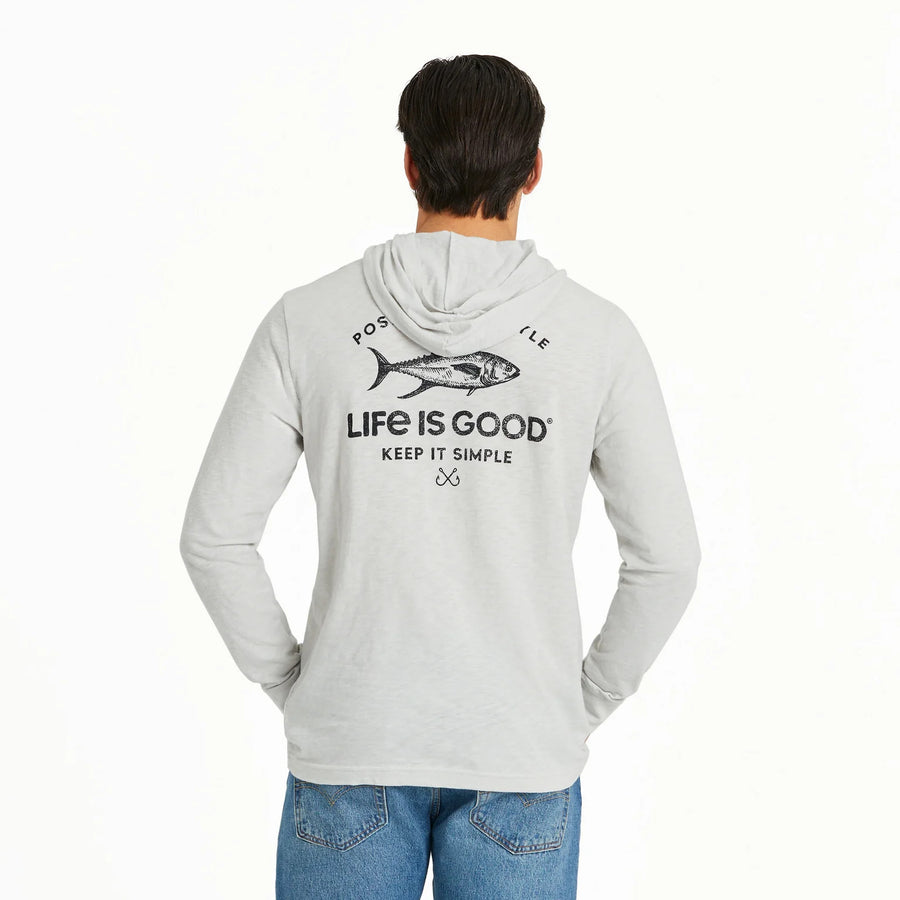 Life is Good Men's Positive Lifestyle Tuna Fish Long Sleeve Slub Hoodie