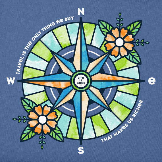 Life is Good Women's Floral Compass Richer Long Sleeve Crusher Lite Tee