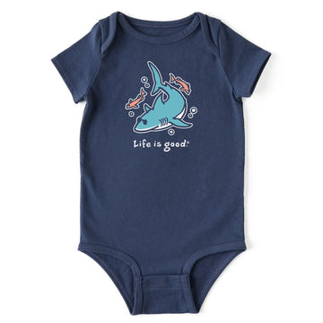 Life is Good Baby Cool Shark Short Sleeve Crusher Bodysuit