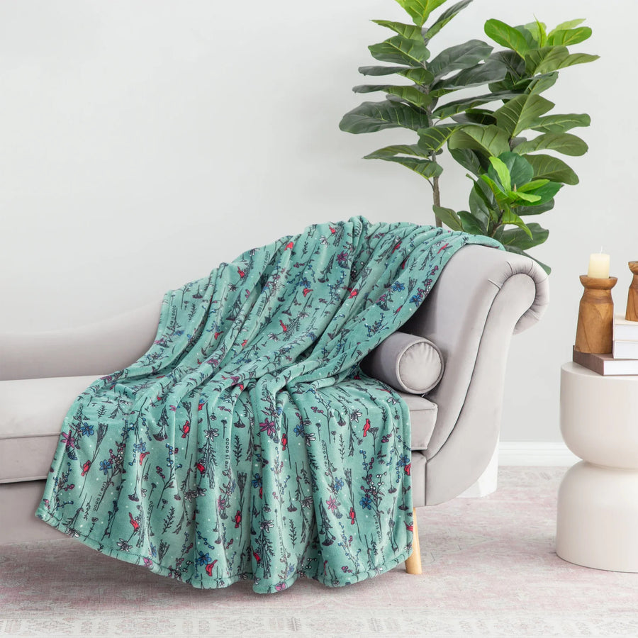 Life is Good Cardinal Floral Plush Throw Blanket