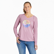 Life is Good Women's Ocean Watercolour Long Sleeve Crusher Hooded Lite Tee