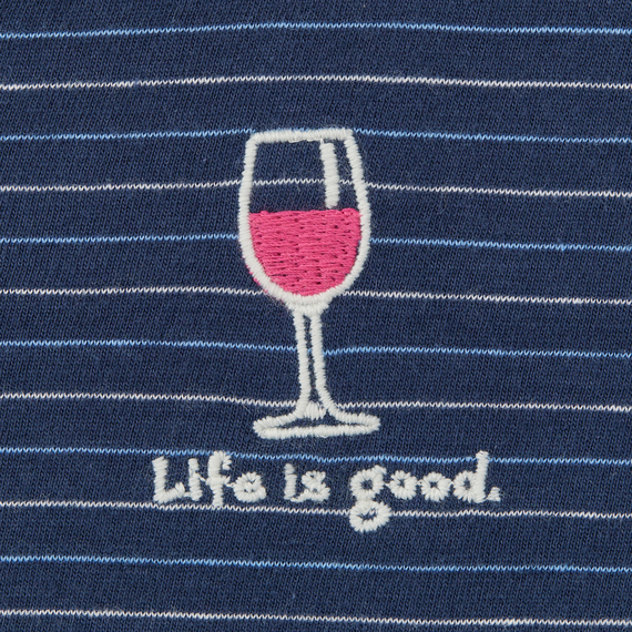 Life is Good Women's Wine Glass Long Sleeve Striped Crusher Lite Hooded Tee