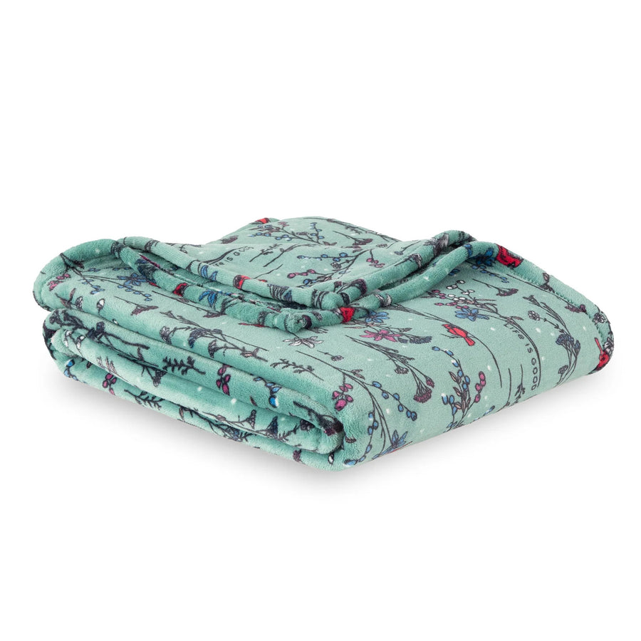 Life is Good Cardinal Floral Plush Throw Blanket