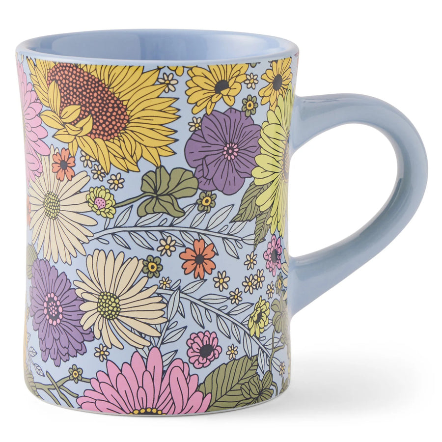 Life is Good Sunshine Floral Pattern Diner Mug