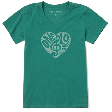 Life is Good Women's Woodcut One Love G Clef Heart Crusher Vee