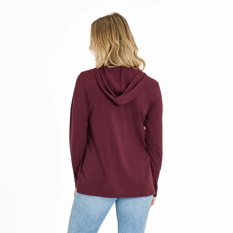 Life is Good Women's Detailed Sunflower Long Sleeve Crusher Hooded Lite Tee