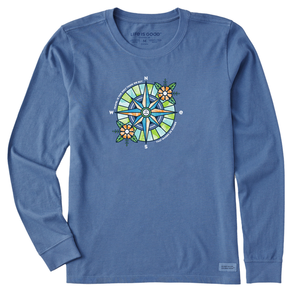 Life is Good Women's Floral Compass Richer Long Sleeve Crusher Lite Tee