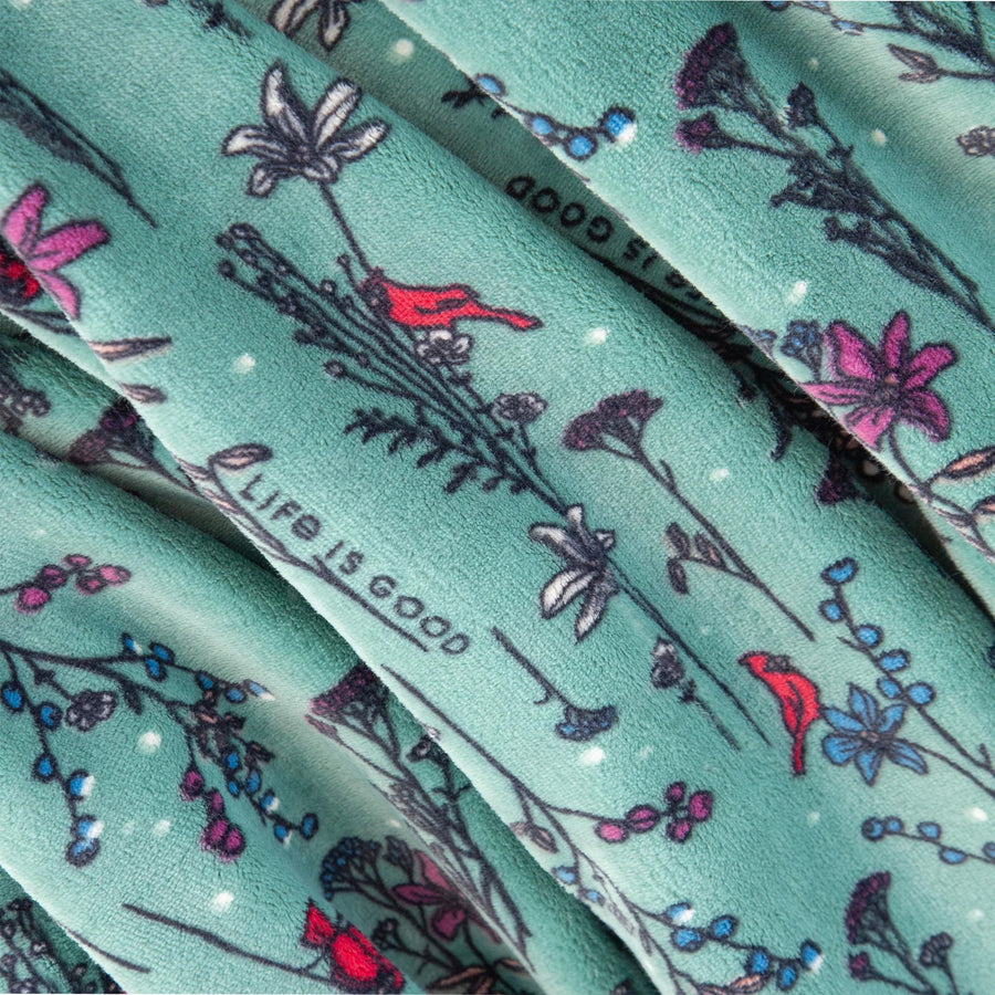 Life is Good Cardinal Floral Plush Throw Blanket