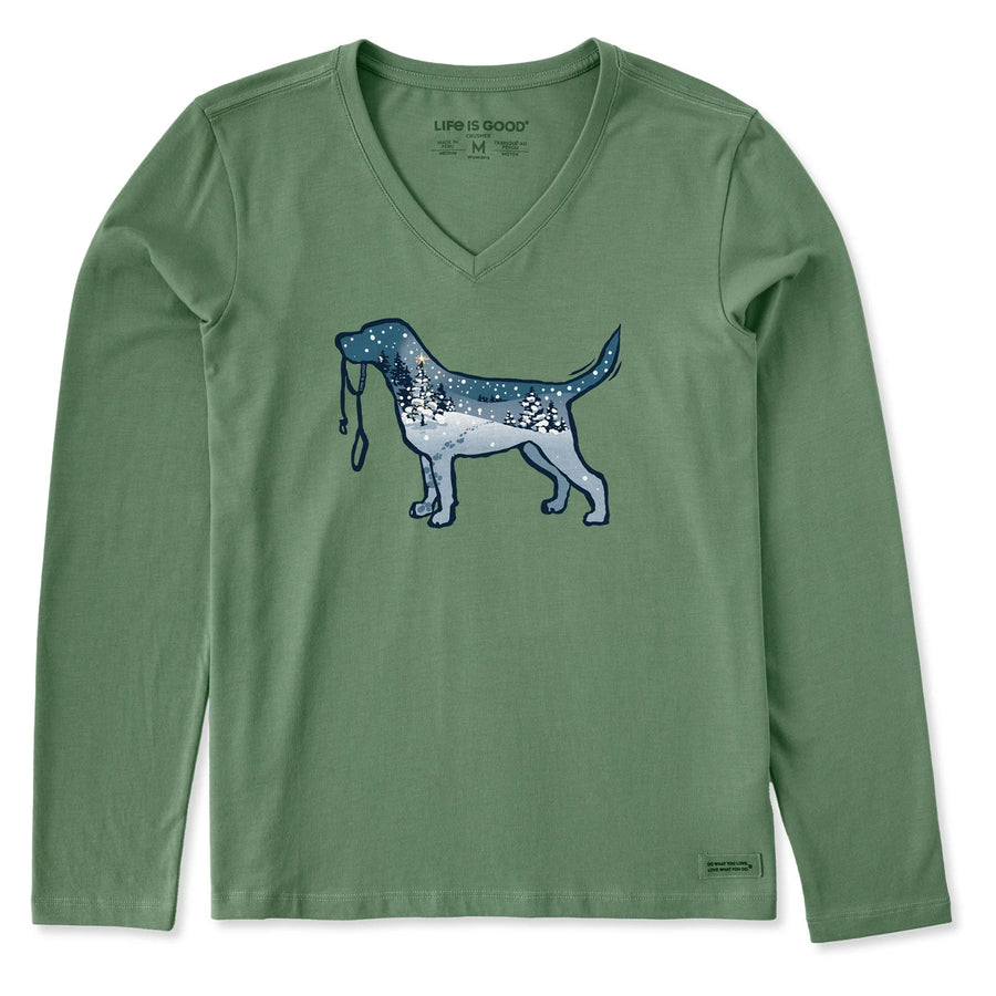 Life is Good Women's Snowscape Dog Long Sleeve Crusher Vee
