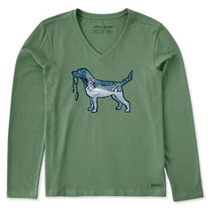 Life is Good Women's Snowscape Dog Long Sleeve Crusher Vee