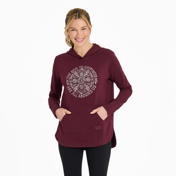 Life is Good Women's Keys to Happiness Flowers Crusher Flex Hooded Tunic
