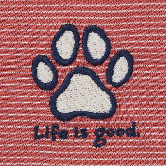 Life is Good Women's Vintage Paw Print Long Sleeve Striped Crusher Lite Hooded Tee