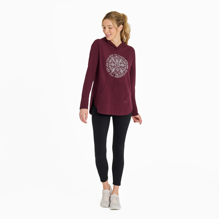 Life is Good Women's Keys to Happiness Flowers Crusher Flex Hooded Tunic