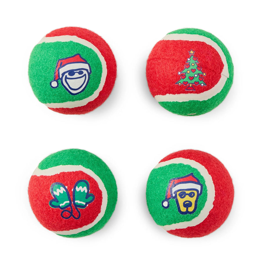 Life is Good Christmas Cheer 4-Pack Squeaker Tennis Ball Set