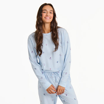 Life is Good Women's Ski Ya Later Pattern Long Sleeve Snuggle Up Sleep Tee