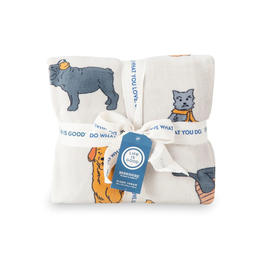 Life is Good Winter Dogs Plush Throw Blanket