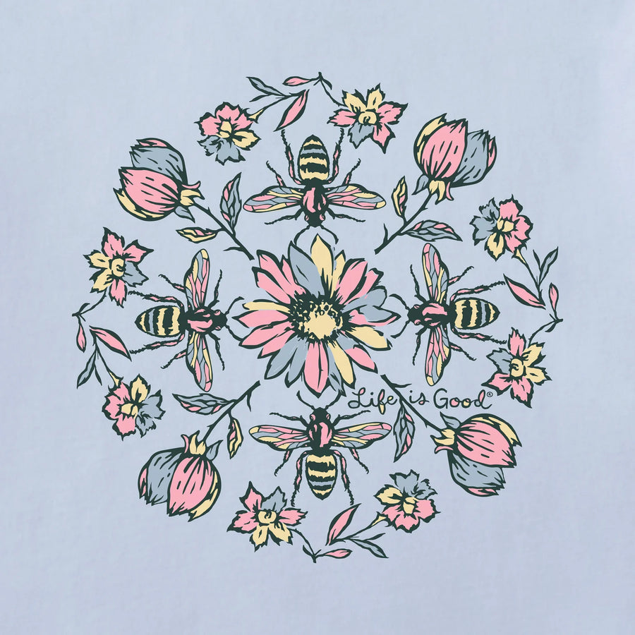 Life is Good Women's Floral Bee Mandala Long Sleeve Crusher Lite Hooded Tee