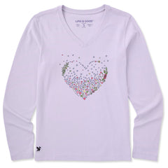 Life is Good Women's Heart of Hearts + Flowers Long Sleeve Crusher Lite Vee