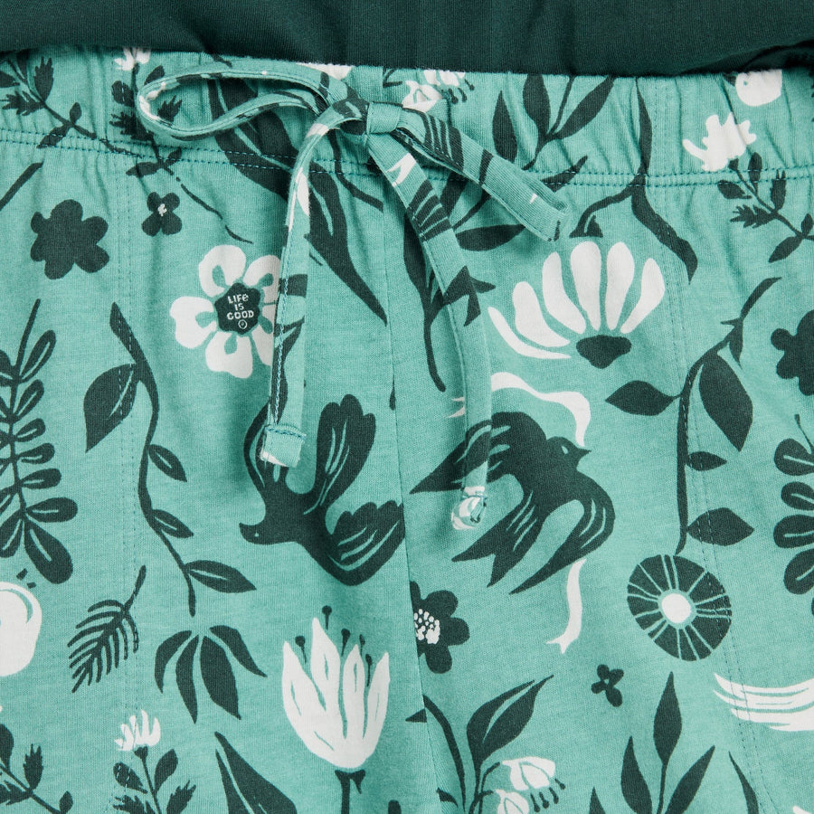 Life is Good Women's Woodblock Floral and Bird Pattern Snuggle Up Sleep Jogger
