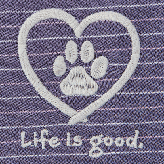 Life is Good Women's Pet Paw Heart Long Sleeve Striped Crusher Lite Tee