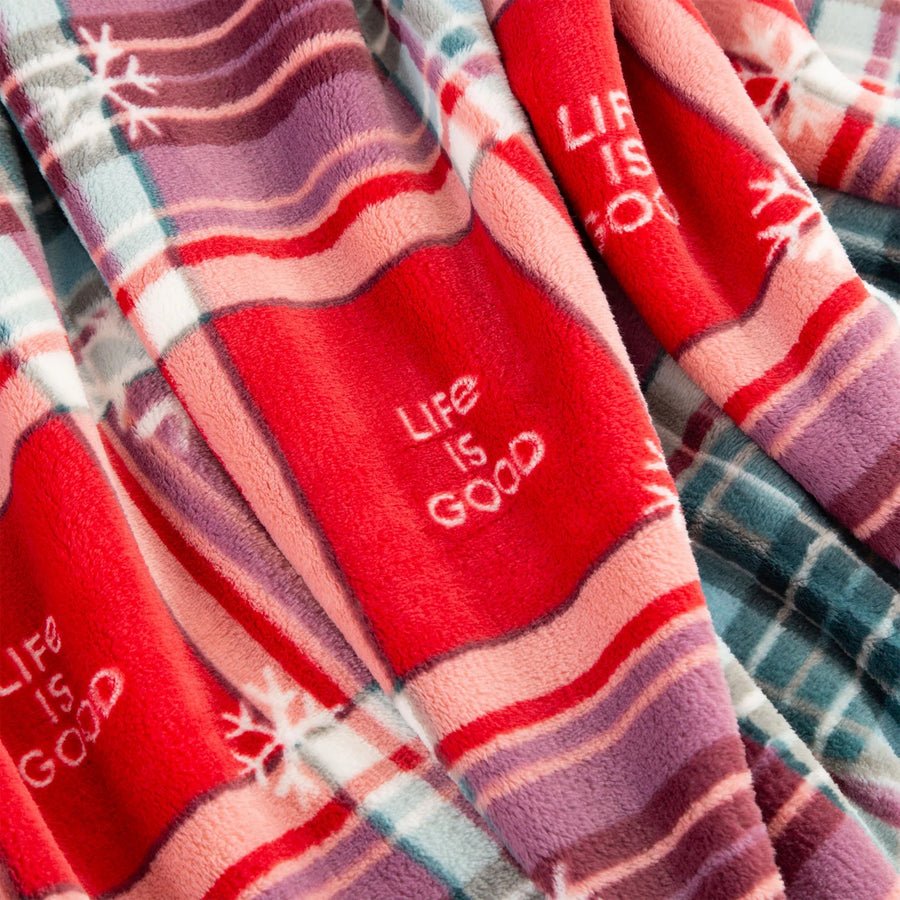 Life is Good Snowflake Plaid Plush Throw Blanket