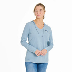 Life is Good Women's Mini Beach Turtle Long Sleeve Striped Crusher Lite Hooded Tee