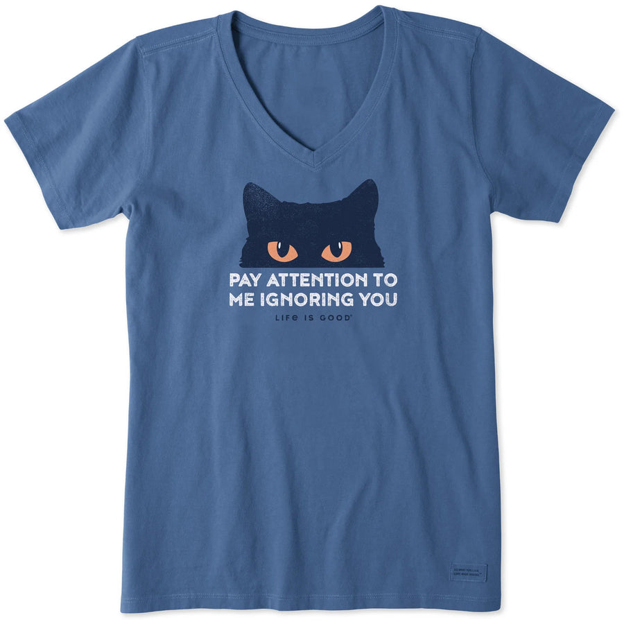 Life is Good Women's Pay Attention Cat Eyes Short Sleeve Crusher Lite Vee