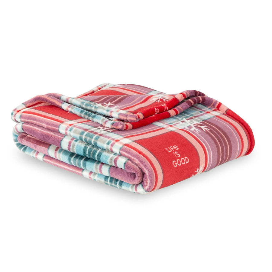 Life is Good Snowflake Plaid Plush Throw Blanket