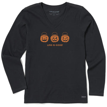 Life is Good Women's Jack O Lantern Trio Long Sleeve Crusher Vee