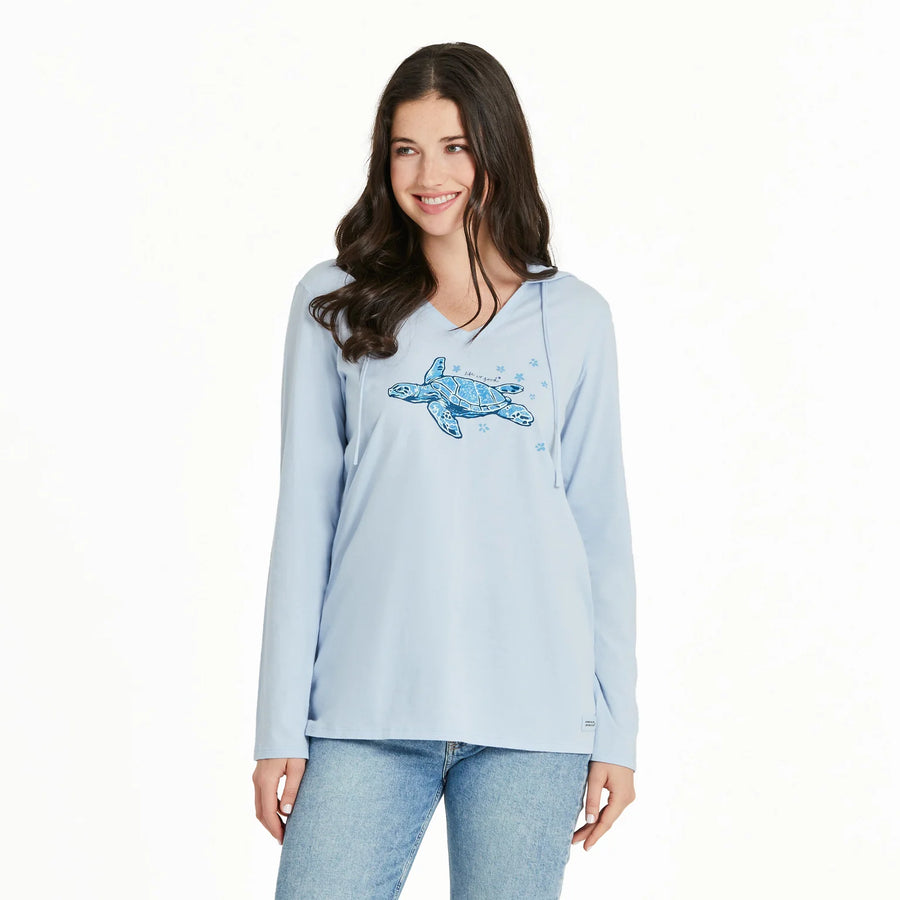 Life is Good Women's Patterna Floating Floral Sea Turtle Crusher Lite Hooded Tee