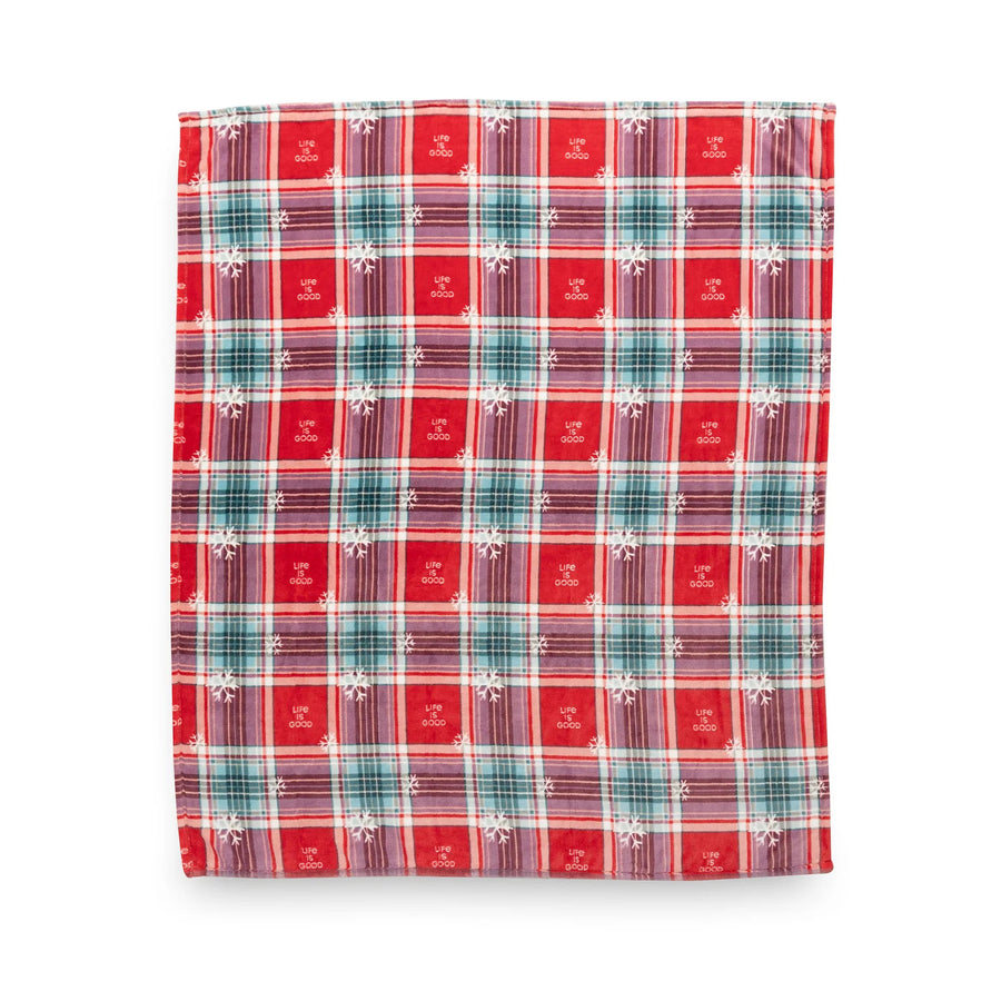 Life is Good Snowflake Plaid Plush Throw Blanket