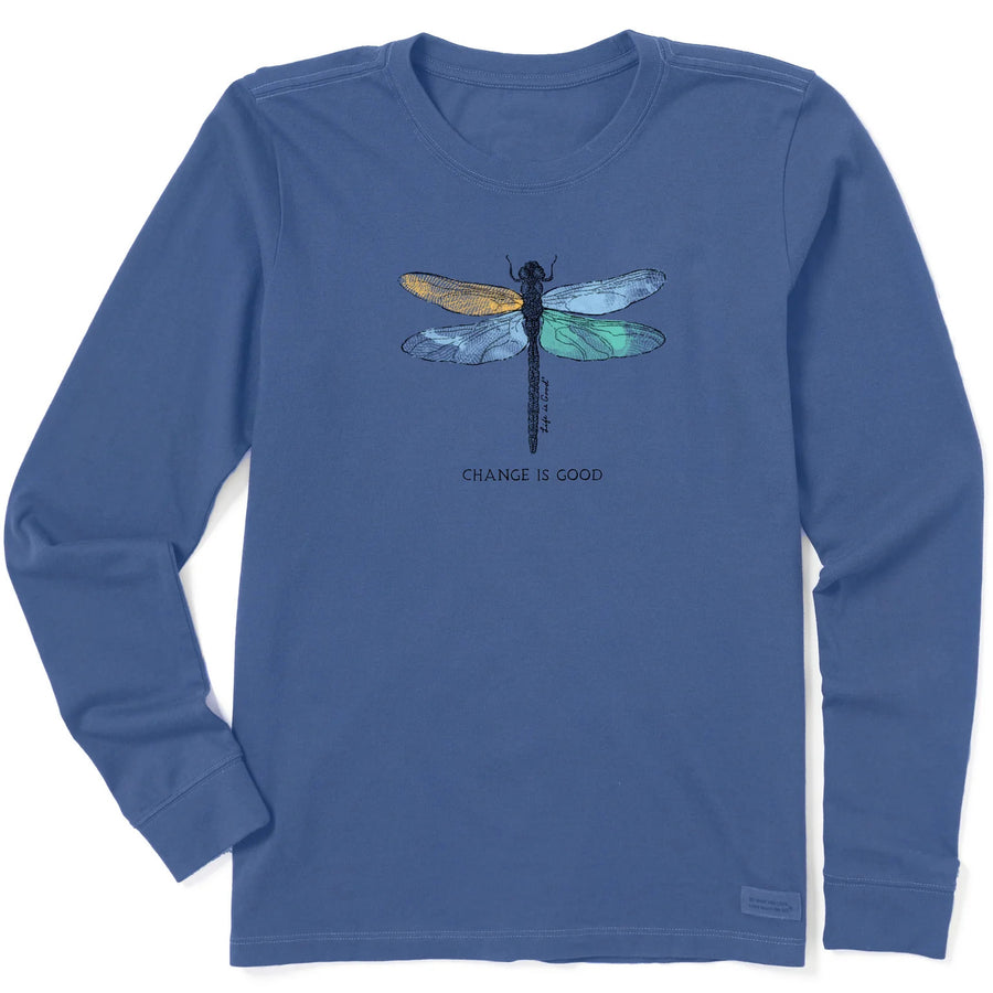 Life is Good Women's Change Dragonfly Long Sleeve Crusher Tee