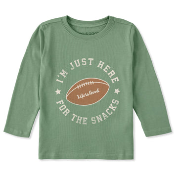Life is Good Toddler Football Here for the Snacks Long Sleeve Crusher Tee