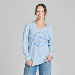 Life is Good Women's Breathe More Worry Less Floral Tie Dye Long Sleeve Crusher Lite Hooded Tee