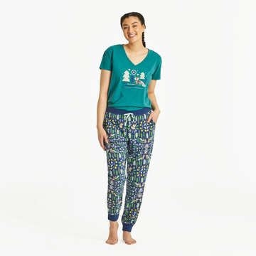 Life is Good Women's Fox Pattern Snuggle Up Sleep Jogger