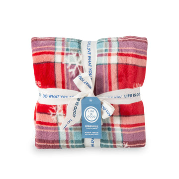 Life is Good Snowflake Plaid Plush Throw Blanket