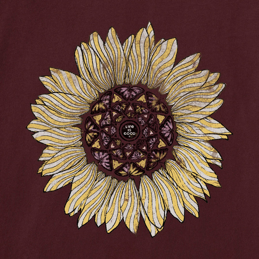 Life is Good Women's Detailed Sunflower Long Sleeve Crusher Hooded Lite Tee