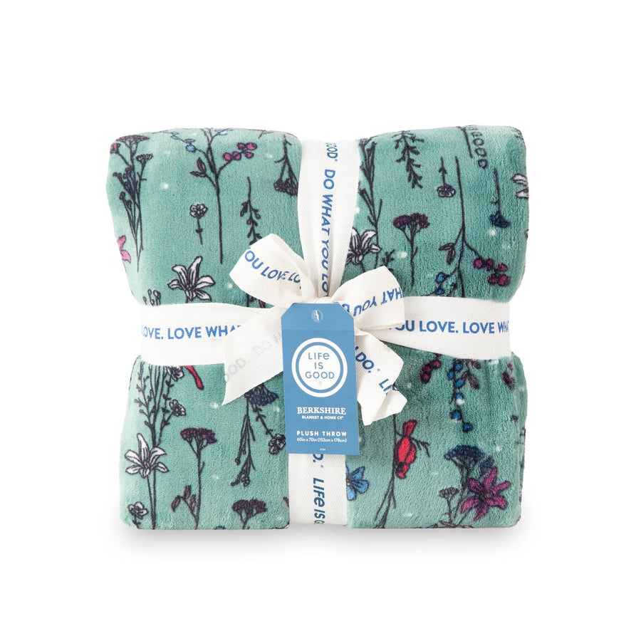 Life is Good Cardinal Floral Plush Throw Blanket