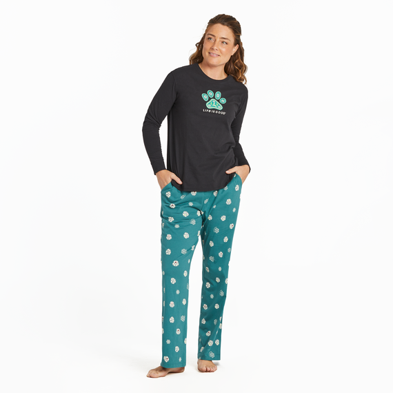 Life is Good Women's Holiday Paw Pattern Snuggle Up Sleep Pant