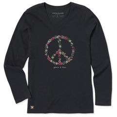 Life is Good Women's Wildflower Peace & Love Sign Long Sleeve Crusher Lite Vee