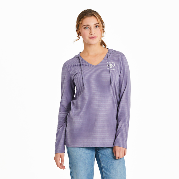 Life is Good Women's Pet Paw Heart Long Sleeve Striped Crusher Lite Tee