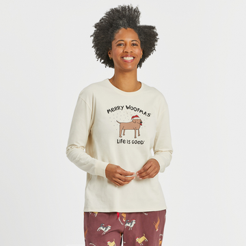 Life is Good Women's LS Snuggle Up Sleep Tee Merry Woofmas