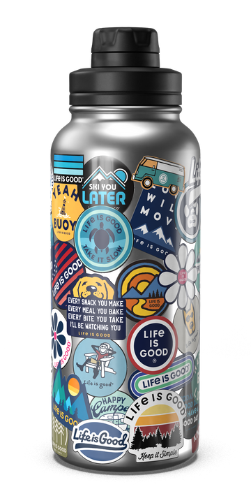 Life is Good Sticker Collage 32oz Stainless Steel Water Bottle