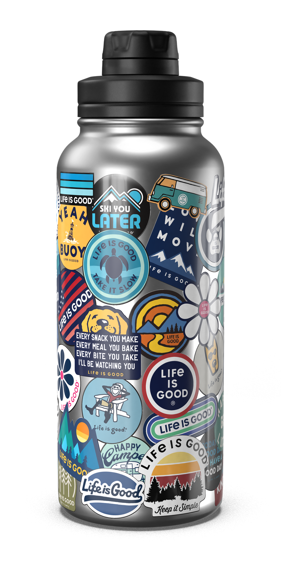 Life is Good Sticker Collage 32oz Stainless Steel Water Bottle