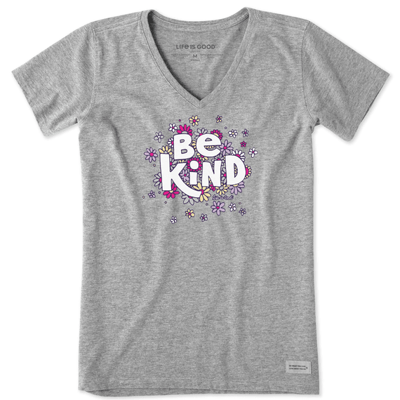 Life is Good Women's Crusher Lite Vee Be Kind Flowers