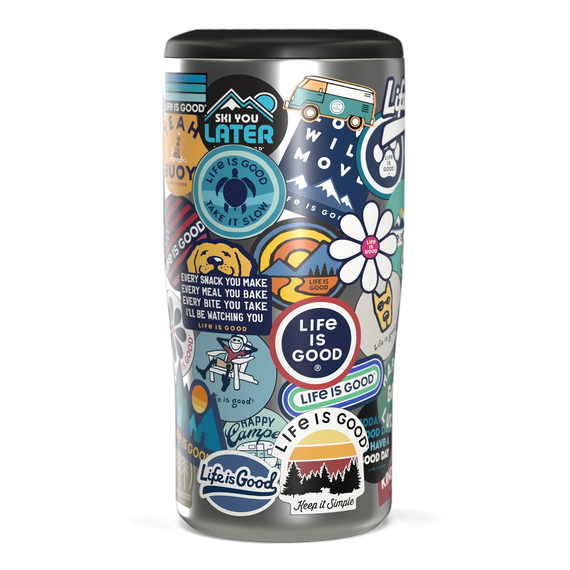 Life is Good Sticker Collage 4-in-1 Stainless Steel Can Cooler