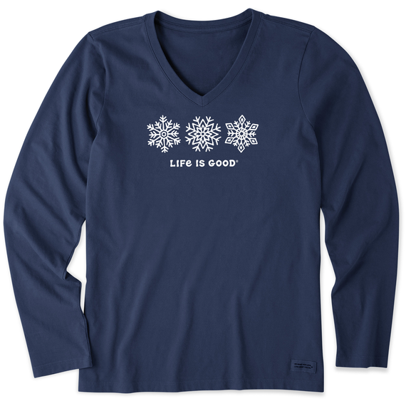Life is Good Women's Vintage Crusher LS Vee Three Snowflakes